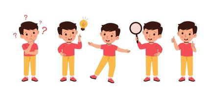 Flat of cute little boy thinking an idea vector