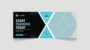 Modern fitness web banner design for social media post, build dream body fitness web standard banner template, daily workout training web banner design vector