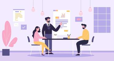 Flat Design Illustration of Teamwork Business Meeting at office with Infographic vector
