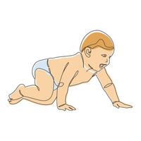 Cute Newborn Baby Cartoon Character Crawling in Line Art Abstract Design vector