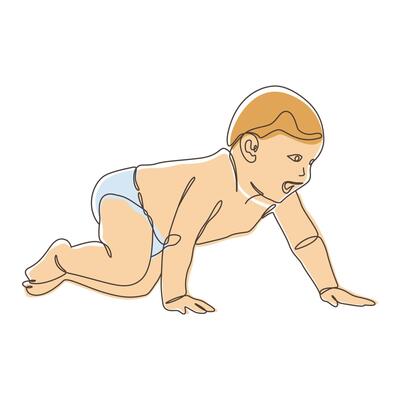 Cute Newborn Baby Cartoon Character Crawling in Line Art Abstract Design