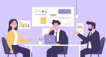 Teamwork Business Meeting at office with Infographic on Screen vector