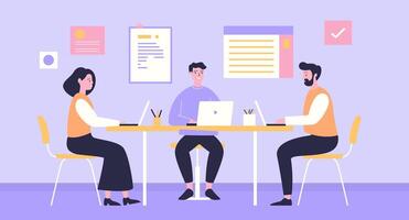 Flat Design Illustration of Teamwork Business Meeting at Corporate with Infographic on Screen vector