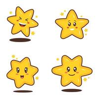 Collection of Cute Twinkling Little Star Character with Happy Smile Expression vector