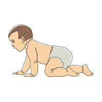Cute Newborn Little Baby Cartoon Character Crawling in Line Art Abstract Design vector