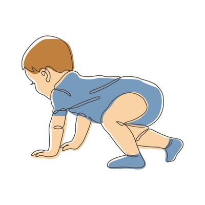 Cute Newborn Baby Cartoon Character Crawling in Line Art Design