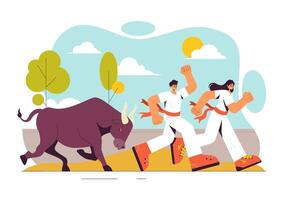 Art of Bulls Chasing in a Spanish Arena with a Flat Style Background vector