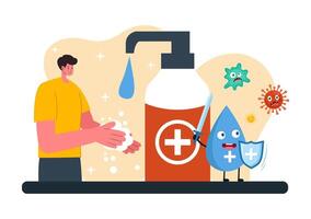 Clean Hands, Healthy Life Antibacterial with Microbe and Infection Control in Flat Style vector
