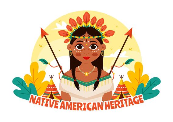 Native American Heritage Celebration Illustration Featuring Tribal Art in a Flat Style Background