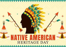 American Indian Heritage Celebration Art with Traditional Tribal Elements in a Cartoon Background vector