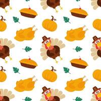 Hand-Drawn Thanksgiving Day Elements in a Seamless Flat Style Pattern vector