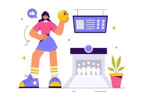 Art of People Playing Bowling with Colorful Pins and Balls in Club Setting vector