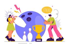 Illustrated Bowling Scene with Pins, Balls, and Club Scoring System in Flat Style vector