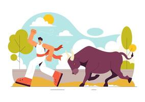 Bullfighting Event Illustration Showing Bulls Charging in an Arena with Cartoon Background vector