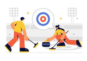 Team Curling Match Illustration with Players Competing in Ice Rink vector