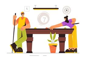 Billiards Club Illustration with Table, Cue Stick, and Balls in a Flat Cartoon Background vector