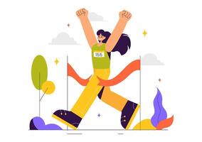 Running Marathon Art Featuring Athletes in a Competitive Race with a Cartoon Background vector