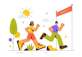 Marathon Sports Event with Athletes Running to Finish the Race in a Flat Background vector