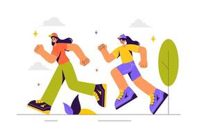 Marathon Race Cartoon of Runners Participating in a Fun Run in Flat Style vector