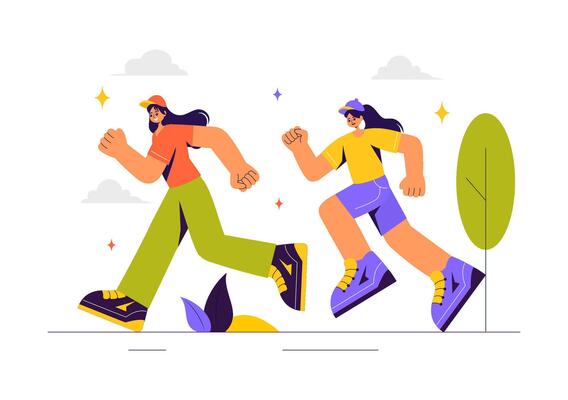 Marathon Race Cartoon of Runners Participating in a Fun Run in Flat Style