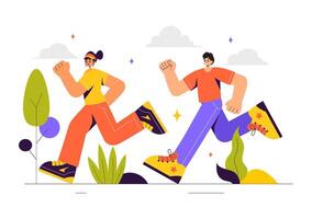 Marathon Running Competition with Participants Racing in a Flat Style Background vector