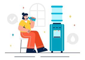Pure Water Drinking Concept with People and Bottles in Cartoon Style vector