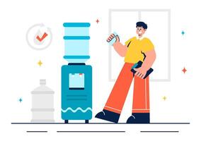 Flat Style Illustration of Hydrating People with Bottles and Glasses vector