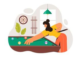 Illustration of a Billiards Game with Player in a Pool Room Setting vector