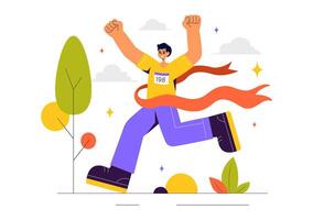 Marathon Runners Illustration Showing Competitors Reaching for the Finish Line in a Flat Style vector