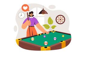 Flat Style Cartoon Illustration of a Pool Game with Table, Cue Stick, and Balls in a Club vector