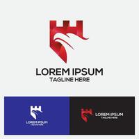 Eagle castle logo. Perfect for branding, mascot or emblem design projects requiring strength and authority aesthetics. Red color schemes. vector