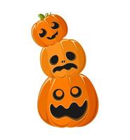 Stack of Jack O Lanterns, Cute Funny Halloween Pumpkins, Creepy Spooky Scary Decorations vector