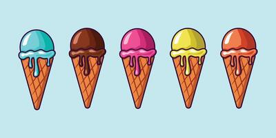 ice cream cones with different colors and flavors vector