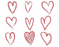 Set of nine hand drawn heart. Handdrawn rough marker hearts isolated on white background. illustration for your graphic design vector