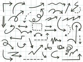 Hand drawn simple lines black arrows in various style. arrows collection vector