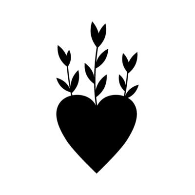 Heart with plant elements. Illustration of heart icon with leaves and twigs. Concept of love and incipient feeling.