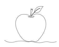 Apple one continuous line art. Drawing sketch. Fruit icon vector