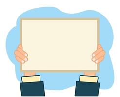 Hand Holding a Blank Paper for various messages or protest banner template in human hands vector