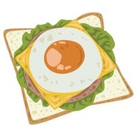 toast for breakfast with bread, eggs, vegetables, cheese and meat vector
