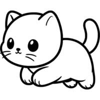 Agile white kitten flying in a jump in monochrome. Simple minimalistic image in black ink drawing on white background vector