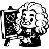 Inventor writes physical formula with chalk on board in monochrome. Simple minimalistic image in black ink drawing on white background vector