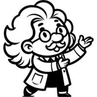 Brilliant professor of physics and mathematics is waiting for inspiration to make a discovery in monochrome. Simple minimalistic image in black ink drawing on white background vector