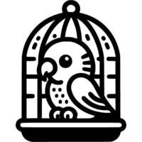 Domestic parrot sits in a cage in monochrome. Simple minimalistic image in black ink drawing on white background vector