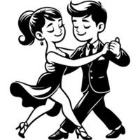 Young couple dancing Argentine tango in monochrome. Simple minimalistic image in black ink drawing on white background vector
