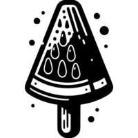 Watermelon popsicle on stick in monochrome. Icecream frozen dessert. Simple minimalistic image in black ink drawing on white background vector