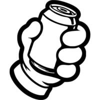 Friend hand gives can of soda to quench your thirst in monochrome. Simple minimalistic image in black ink drawing on white background vector
