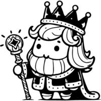 Wizard King, staff in hand, prepares to follow guiding star in monochrome. Simple minimalistic image in black ink drawing on white background vector