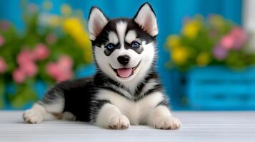 Adorable Siberian Husky Puppy in Bright Setting photo