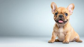 Cute Realistic French Bulldog Puppy Isolated on Gray Background photo