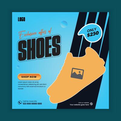 Exclusive sports shoes social media post design, web banner template